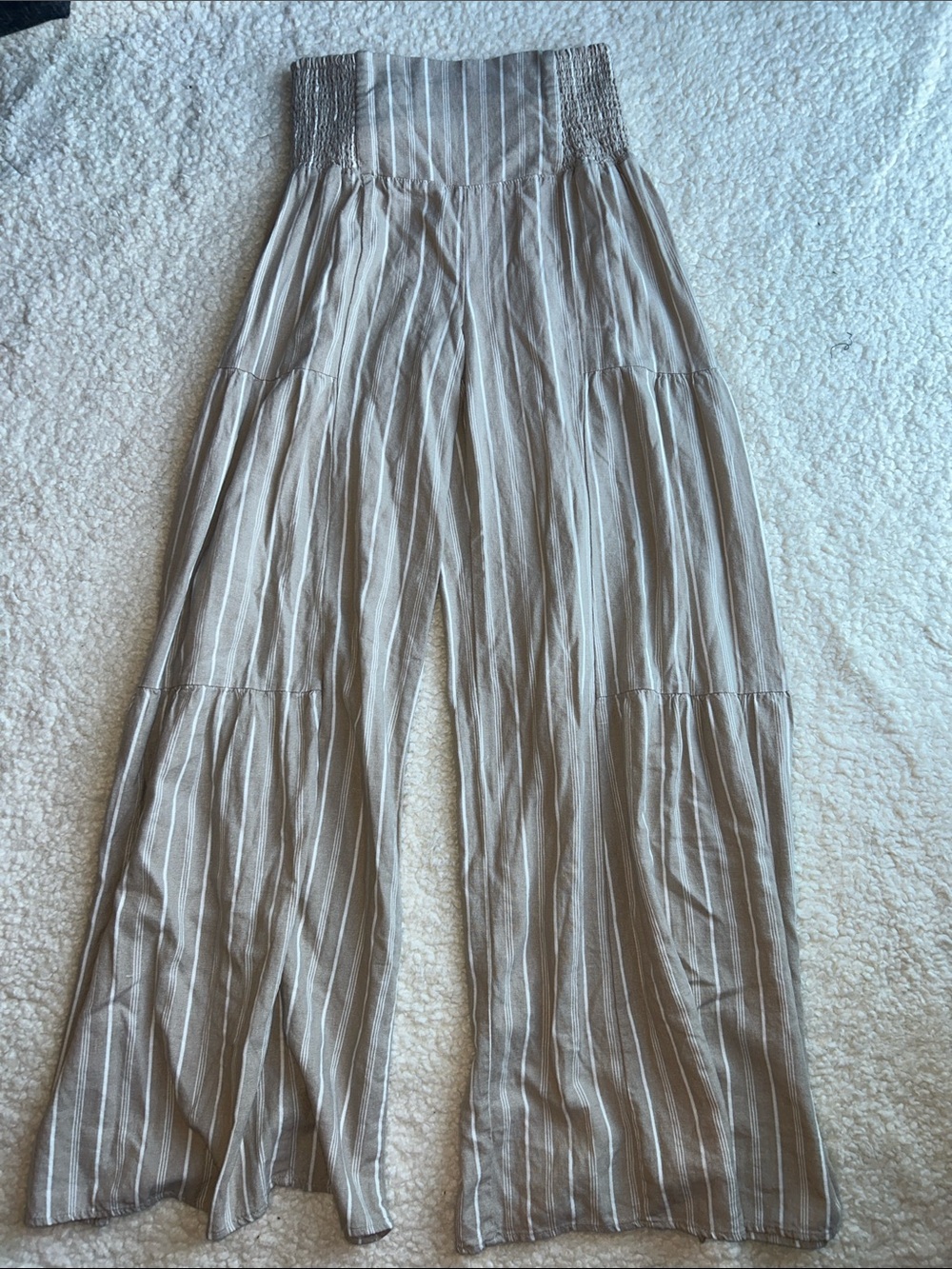 Striped High-Waist Wide Leg Pants in Light Taupe